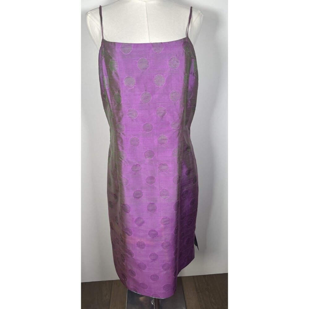 Vintage 90s Jane Hamill purple silk shantung strappy shift dress lined 12